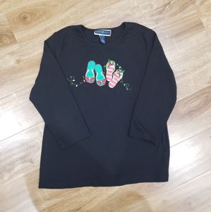 Karen Scott size M Christmas top black blouse